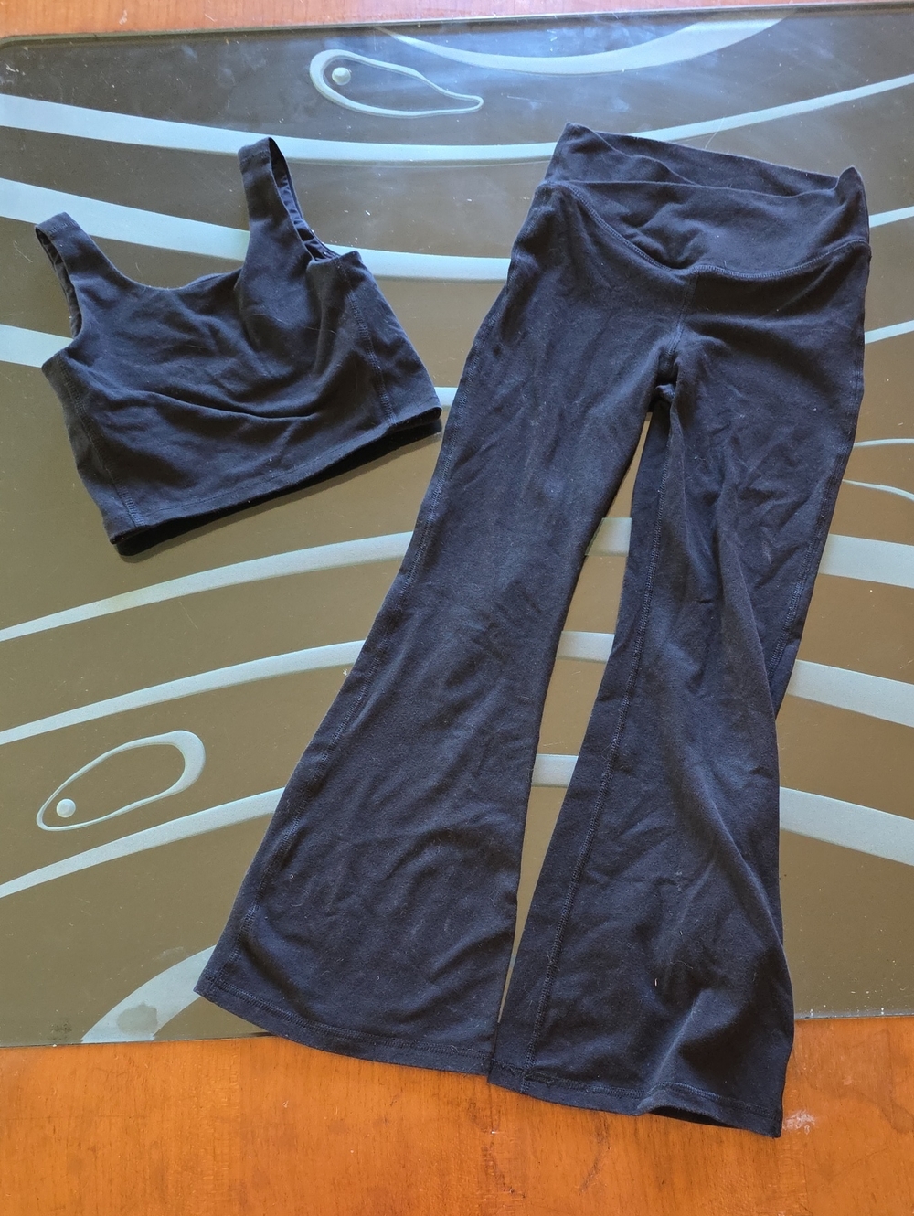 Old Navy Black Flare Yoga Pants with Matching Black Crop Tank